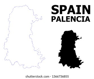 Vector contour Map of Palencia Province with title. Map of Palencia Province is isolated on a white background. Simple flat dotted geographic map template.