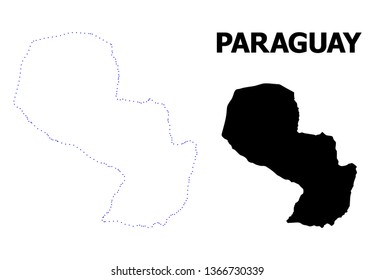 Vector contour Map of Paraguay with name. Map of Paraguay is isolated on a white background. Simple flat dotted geographic map template.
