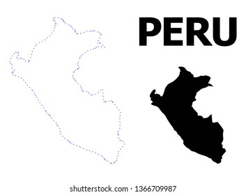 Vector contour Map of Peru with caption. Map of Peru is isolated on a white background. Simple flat dotted geographic map template.