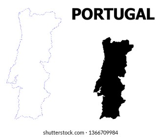 Vector contour Map of Portugal with caption. Map of Portugal is isolated on a white background. Simple flat dotted geographic map template.