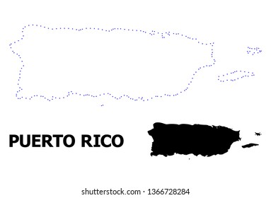 Vector contour Map of Puerto Rico with name. Map of Puerto Rico is isolated on a white background. Simple flat dotted geographic map template.