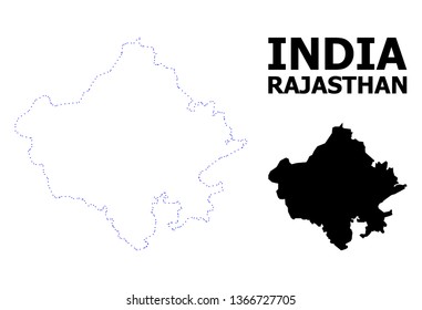 Vector contour Map of Rajasthan State with caption. Map of Rajasthan State is isolated on a white background. Simple flat dotted geographic map template.