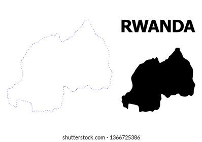 Vector contour Map of Rwanda with name. Map of Rwanda is isolated on a white background. Simple flat dotted geographic map template.