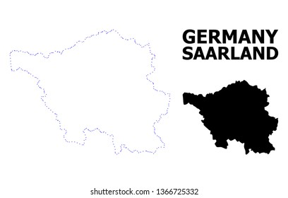 Vector contour Map of Saarland State with name. Map of Saarland State is isolated on a white background. Simple flat dotted geographic map template.