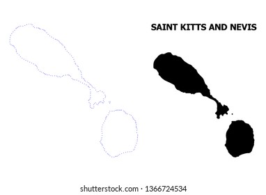 Vector contour Map of Saint Kitts and Nevis with caption. Map of Saint Kitts and Nevis is isolated on a white background. Simple flat dotted geographic map template.