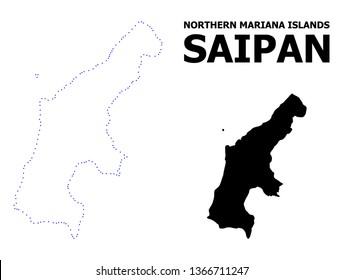 Vector contour Map of Saipan Island with name. Map of Saipan Island is isolated on a white background. Simple flat dotted geographic map template.