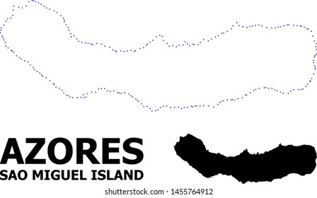 Vector contour Map of Sao Miguel Island with title. Map of Sao Miguel Island is isolated on a white background. Simple flat dotted geographic map template.