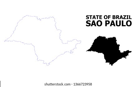 Vector contour Map of Sao Paulo State with title. Map of Sao Paulo State is isolated on a white background. Simple flat dotted geographic map template.