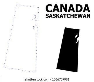 Vector contour Map of Saskatchewan Province with caption. Map of Saskatchewan Province is isolated on a white background. Simple flat dotted geographic map template.