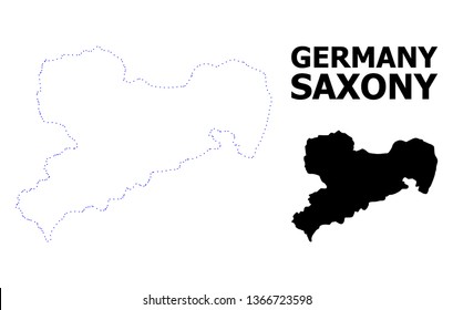 Vector contour Map of Saxony State with name. Map of Saxony State is isolated on a white background. Simple flat dotted geographic map template.