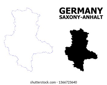 Vector contour Map of Saxony-Anhalt State with caption. Map of Saxony-Anhalt State is isolated on a white background. Simple flat dotted geographic map template.