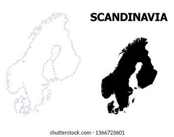 Vector contour Map of Scandinavia with name. Map of Scandinavia is isolated on a white background. Simple flat dotted geographic map template.