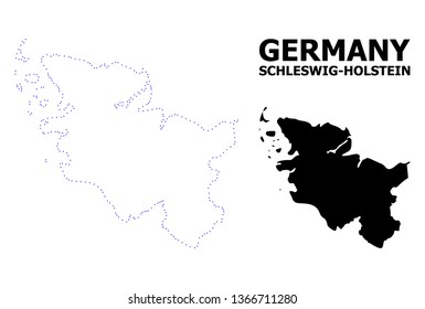 Vector contour Map of Schleswig-Holstein State with name. Map of Schleswig-Holstein State is isolated on a white background. Simple flat dotted geographic map template.