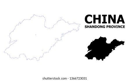 Vector contour Map of Shandong Province with title. Map of Shandong Province is isolated on a white background. Simple flat dotted geographic map template.