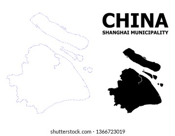 Vector contour Map of Shanghai Municipality with title. Map of Shanghai Municipality is isolated on a white background. Simple flat dotted geographic map template.
