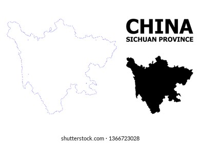Vector contour Map of Sichuan Province with name. Map of Sichuan Province is isolated on a white background. Simple flat dotted geographic map template.