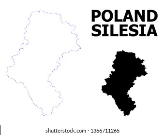 Vector contour Map of Silesia Province with name. Map of Silesia Province is isolated on a white background. Simple flat dotted geographic map template.