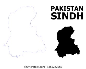 Vector contour Map of Sindh Province with caption. Map of Sindh Province is isolated on a white background. Simple flat dotted geographic map template.