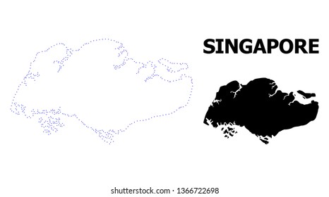 Vector contour Map of Singapore with title. Map of Singapore is isolated on a white background. Simple flat dotted geographic map template.