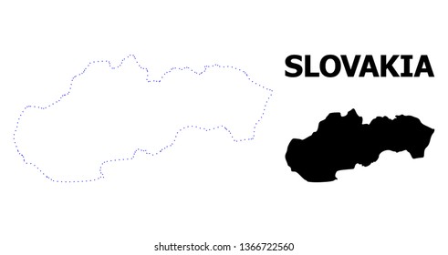 Vector contour Map of Slovakia with caption. Map of Slovakia is isolated on a white background. Simple flat dotted geographic map template.