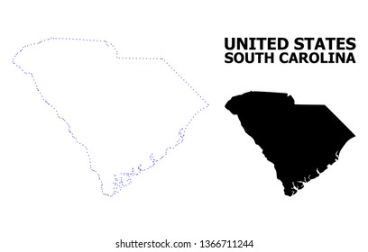 Vector contour Map of South Carolina State with name. Map of South Carolina State is isolated on a white background. Simple flat dotted geographic map template.