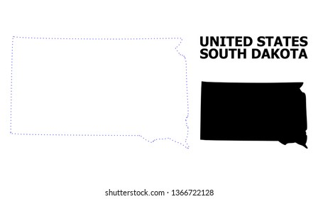 Vector contour Map of South Dakota State with caption. Map of South Dakota State is isolated on a white background. Simple flat dotted geographic map template.