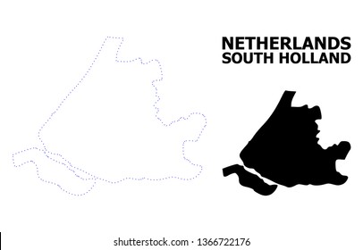 Vector contour Map of South Holland with caption. Map of South Holland is isolated on a white background. Simple flat dotted geographic map template.