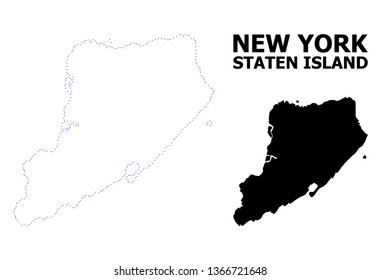 Vector contour Map of Staten Island with name. Map of Staten Island is isolated on a white background. Simple flat dotted geographic map template.