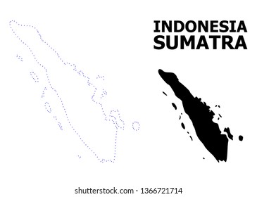 Vector contour Map of Sumatra Island with caption. Map of Sumatra Island is isolated on a white background. Simple flat dotted geographic map template.