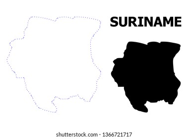 Vector contour Map of Suriname with caption. Map of Suriname is isolated on a white background. Simple flat dotted geographic map template.
