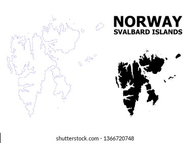 Vector contour Map of Svalbard Islands with name. Map of Svalbard Islands is isolated on a white background. Simple flat dotted geographic map template.