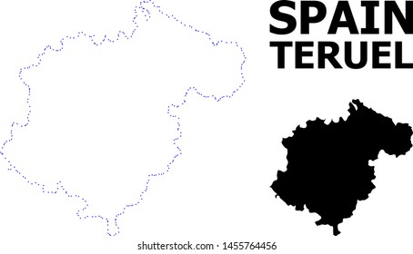 Vector contour Map of Teruel Province with name. Map of Teruel Province is isolated on a white background. Simple flat dotted geographic map template.