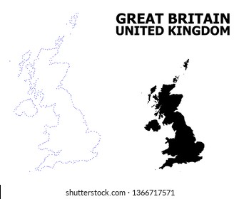 Vector contour Map of United Kingdom with name. Map of United Kingdom is isolated on a white background. Simple flat dotted geographic map template.