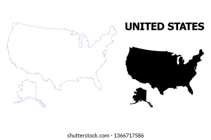 Vector contour Map of USA and Alaska with title. Map of USA and Alaska is isolated on a white background. Simple flat dotted geographic map template.