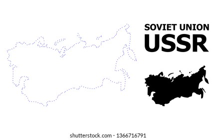 Vector contour Map of USSR with name. Map of USSR is isolated on a white background. Simple flat dotted geographic map template.
