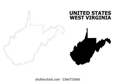 Vector contour Map of West Virginia State with name. Map of West Virginia State is isolated on a white background. Simple flat dotted geographic map template.