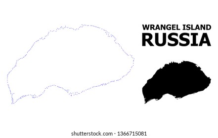 Vector contour Map of Wrangel Island with caption. Map of Wrangel Island is isolated on a white background. Simple flat dotted geographic map template.