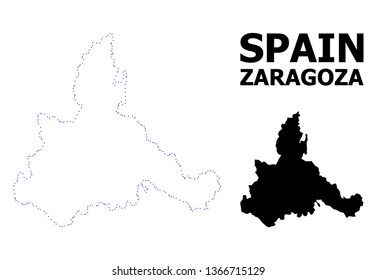 Vector contour Map of Zaragoza Province with title. Map of Zaragoza Province is isolated on a white background. Simple flat dotted geographic map template.