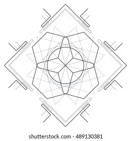 vector contour monochrome design mandala sacred geometry illustration hexagons bhupura isolated white background  