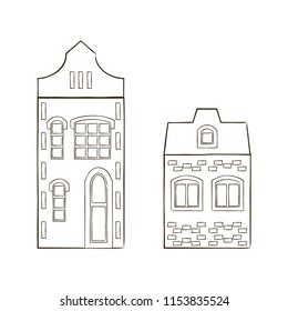 vector contour old house town city travel Europe coloring book