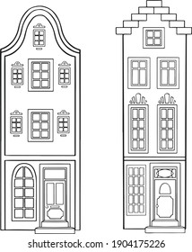 vector contour old house town city travel Europe coloring book. Vector illustration