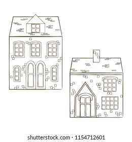 vector contour old traditional historical house town city travel Europe coloring book