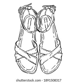 Vektorkontur, Konturgrafik mit antiken Retro-Schuhen aus Vintage