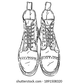 Vector contour, outline illustration with vintage antique retro shoes