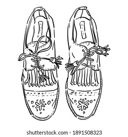 Vector contour, outline illustration with vintage antique retro shoes