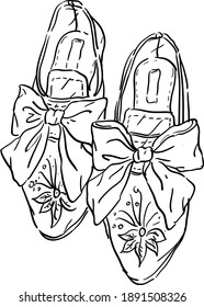 Vector contour, outline illustration with vintage antique retro shoes