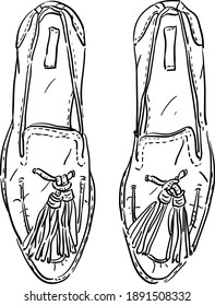 Vector contour, outline illustration with vintage antique retro shoes