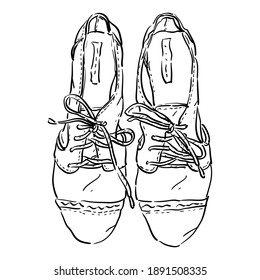 Vector contour, outline illustration with vintage antique retro shoes