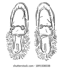 Vector contour, outline illustration with vintage antique retro shoes