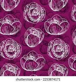 Vector contour pattern of magenta color with crocus buds. Spring image for textiles, packaging paper, scrapbooking.
